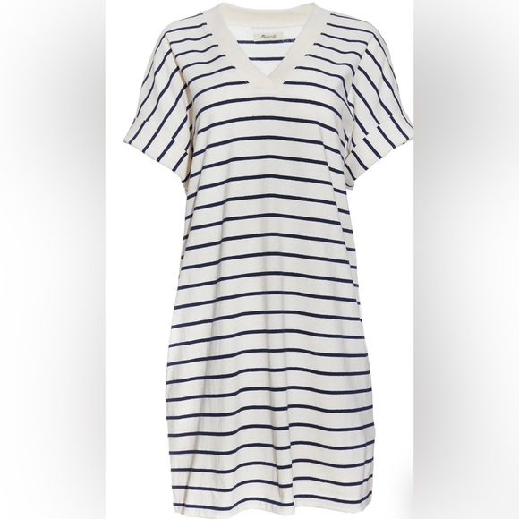 Madewell Dresses & Skirts - Madewell Indigo Stripe V-Neck T-Shirt Dress Size XL